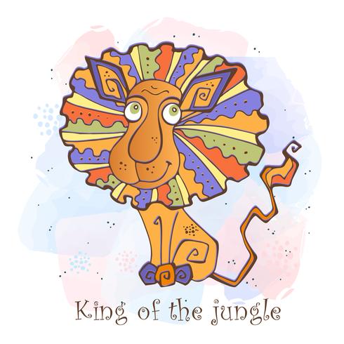 Leão dos desenhos animados em um estilo bonito. Rei da floresta vetor