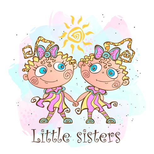 Duas irmãzinhas. Meninas gêmeas. Ilustração vetorial vetor