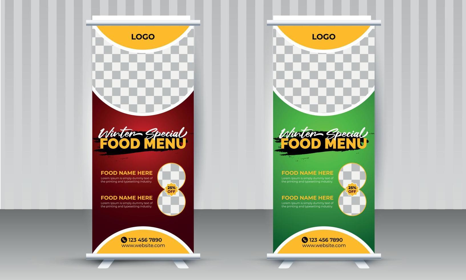 comida x modelo de vetor de banner de rollup em pé para marketing de negócios de restaurante