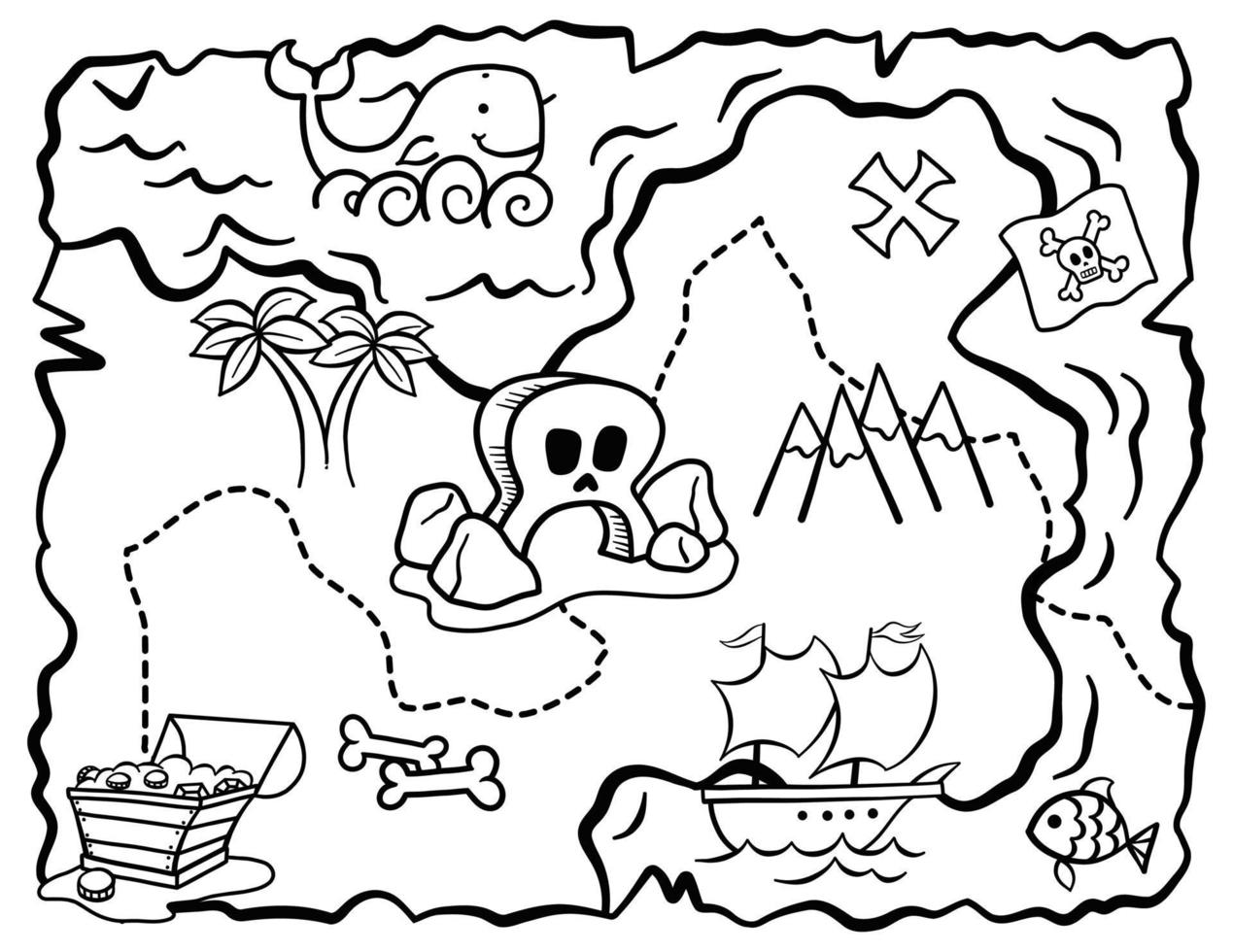 desenho de aventura pirata do mapa do tesouro para colorir vetor