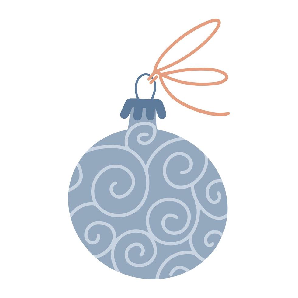bugiganga de natal desenhada à mão com enfeite de redemoinho. decoração de bola de férias de natal para árvore de natal. elemento de clipart isolado. ilustração em vetor plana. apenas 5 cores - fácil de recolorir.