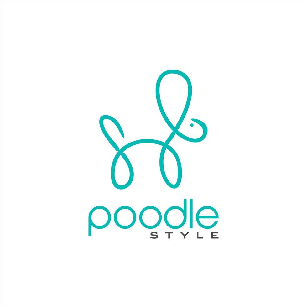 design de logotipo de cuidados com animais de estimação de cachorro poodle de linha azul moderno simples vetor