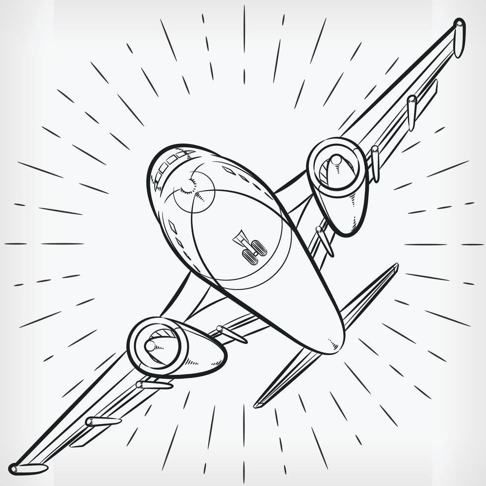 avião a jato doodle voo desenho ilustração vetorial de desenho à mão vetor