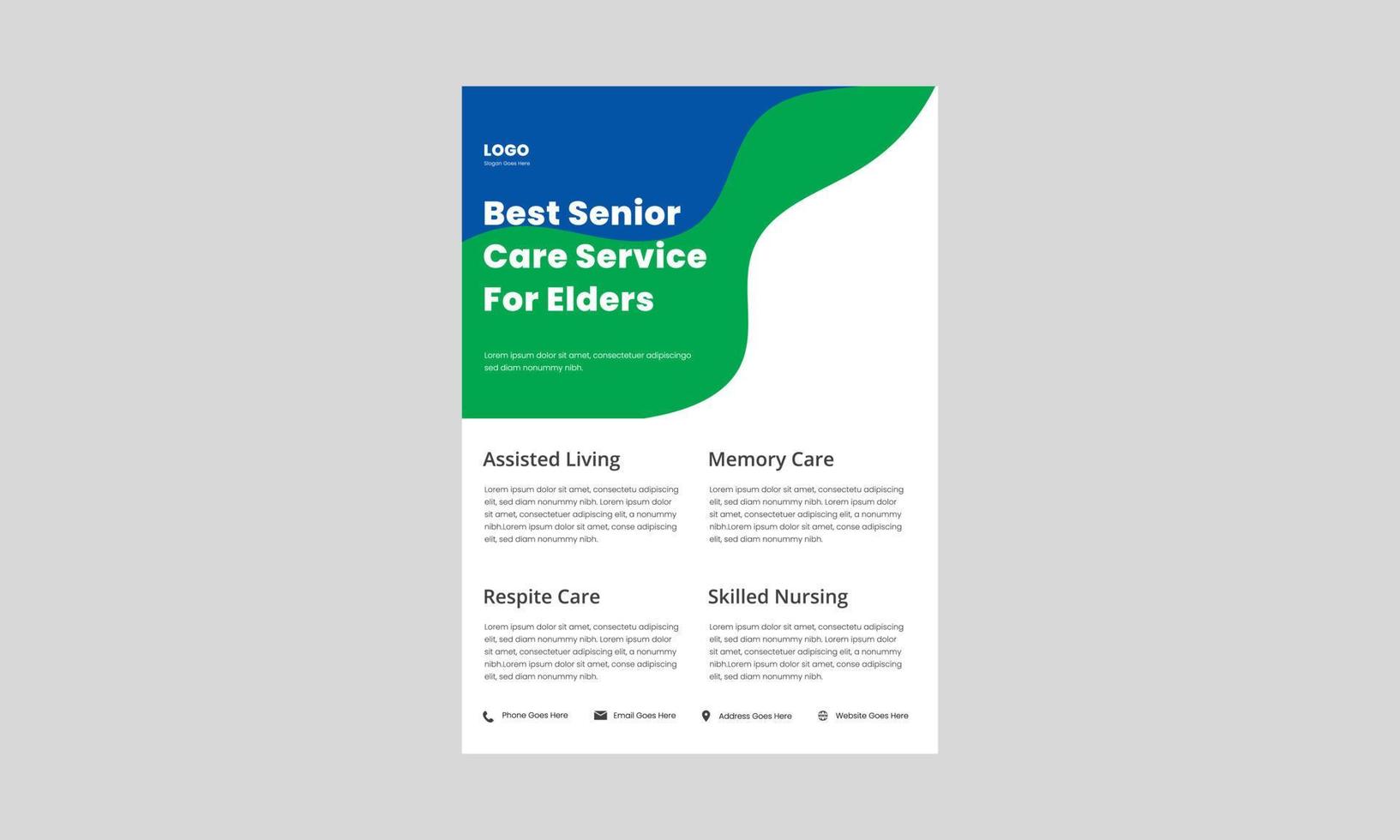 folheto de enfermagem de idosos do serviço de cuidados de enfermagem, modelo de cartaz. cartaz de enfermagem do serviço de atendimento ao idoso, folheto, design de brochura. vetor
