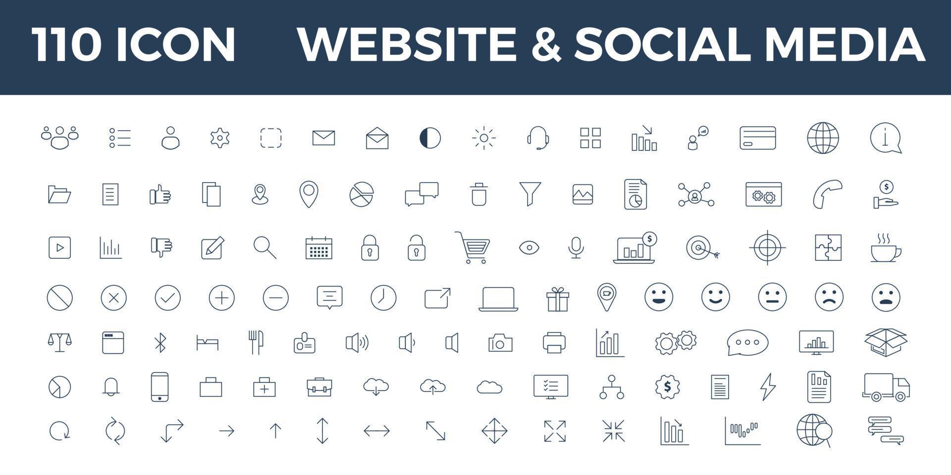site de 110 ícones e conjunto completo de mídia social vetor