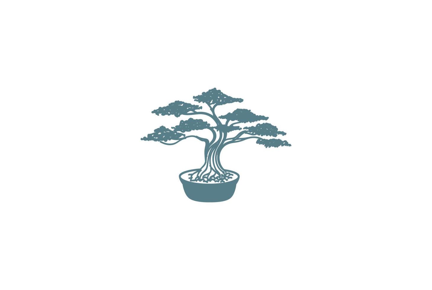 bonsai japonês oriental mini árvore de planta pequena no vetor de design de logotipo de silhueta de pote