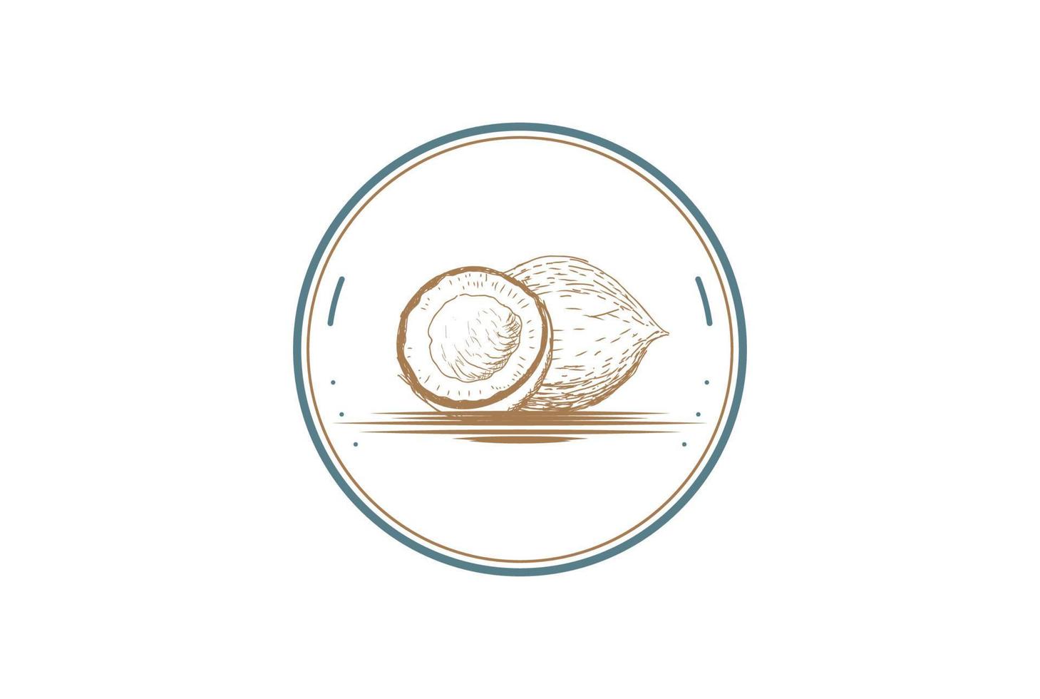 rótulo de emblema de emblema de coco antigo retrô vintage para vetor de design de logotipo de produto de leite de coco