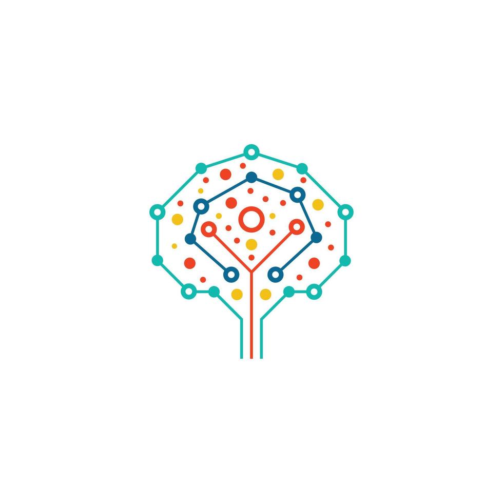 ícone de árvore de tecnologia digital. logotipo colorido da árvore de tecnologia. vetor