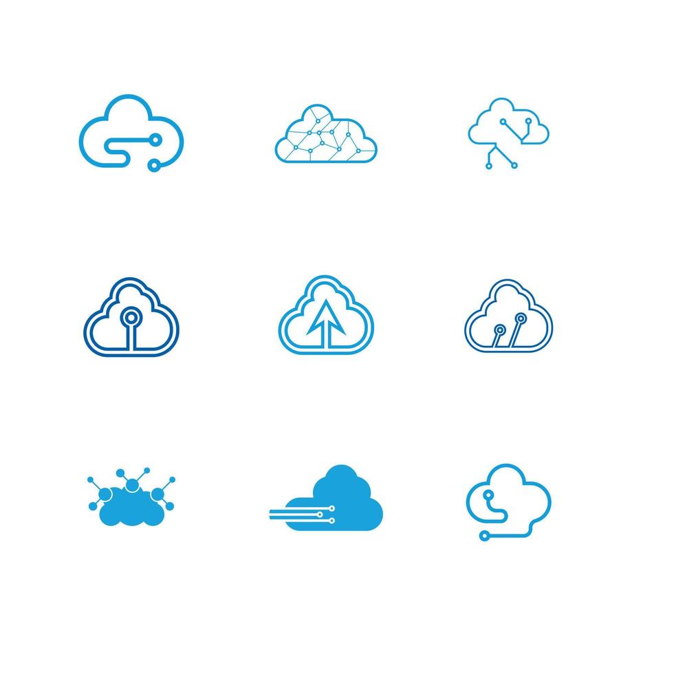 conjunto de logotipo de vetor de tecnologia de nuvem abstrata.
