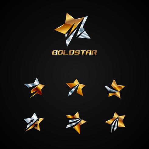 Prata brilhante e coleção de símbolo de logotipo de estrela de ouro vetor
