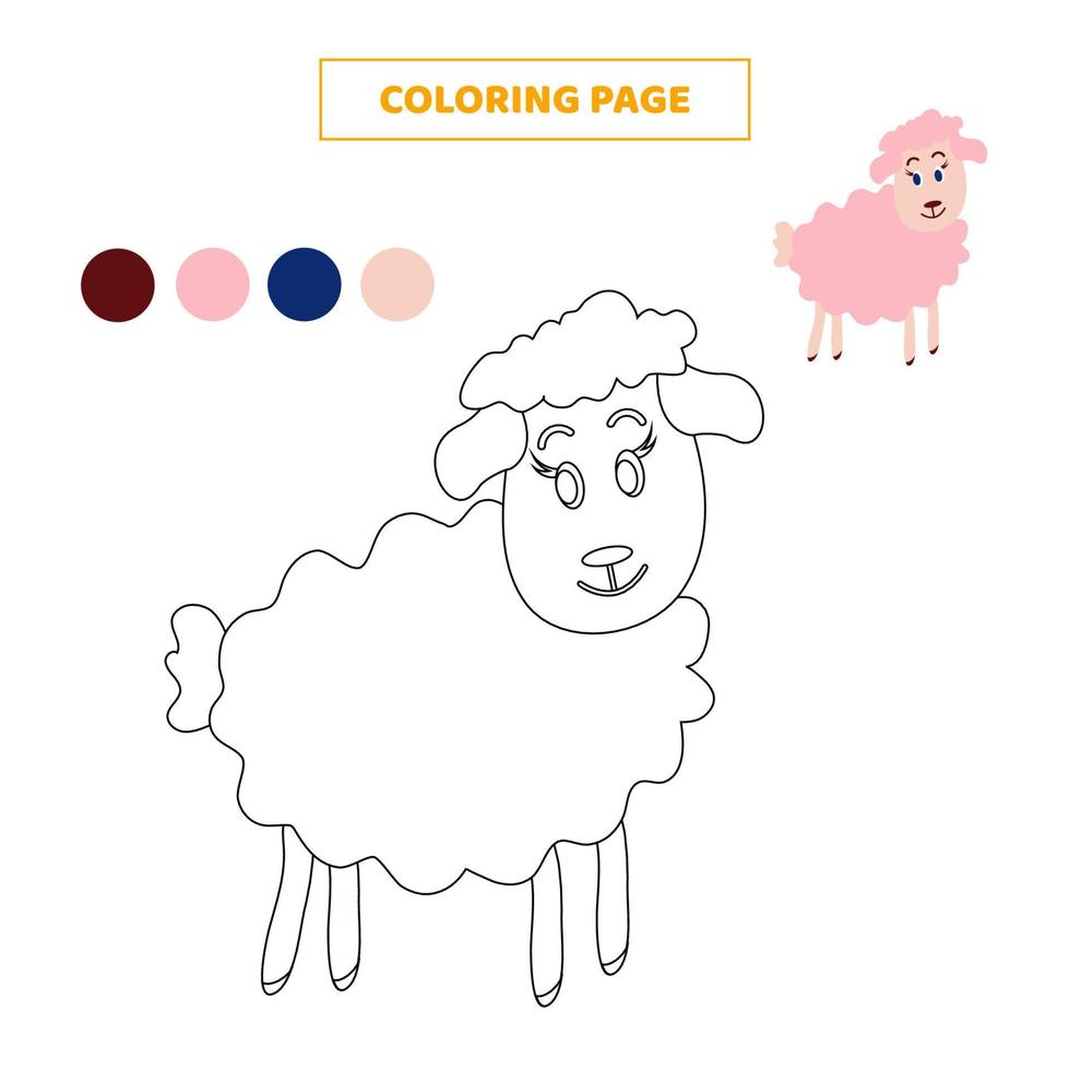 página para colorir para crianças com ovelhas fofas. vetor