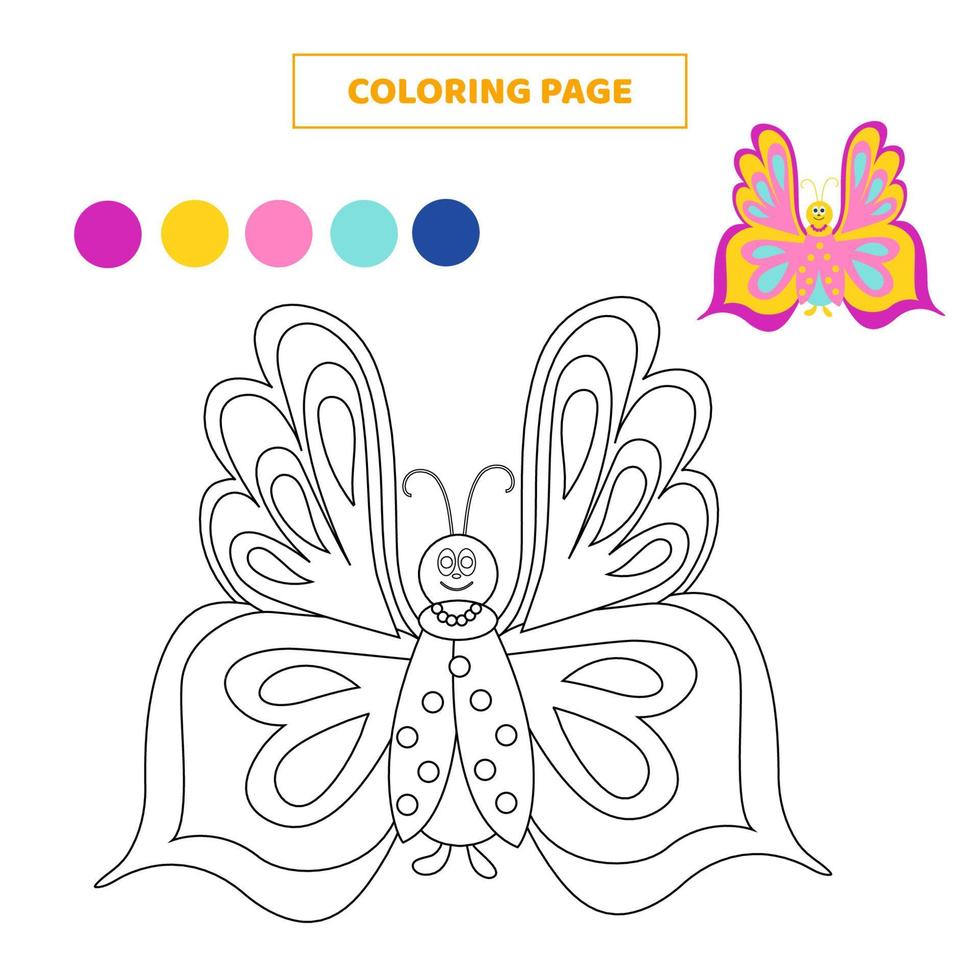 página para colorir para crianças com borboleta fofa. vetor