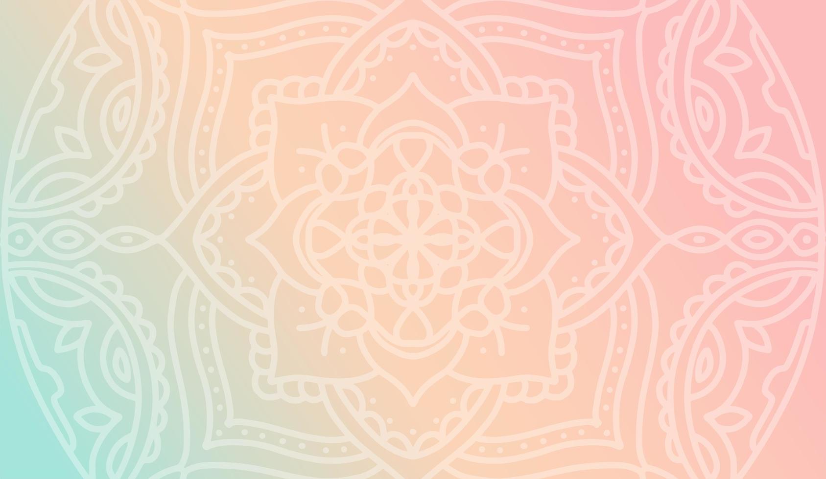 papel de parede gradiente rosa pêssego sonhador com padrão de mandala. fundo horizontal vetorial para pôster de meditação, banner para escola de ioga vetor