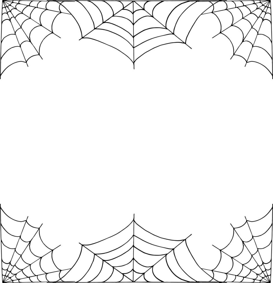 borda de quadro de teia de aranha. doodle desenhado à mão. , escandinavo, nórdico, minimalismo, monocromático. cartão, convite. dia das Bruxas. vetor