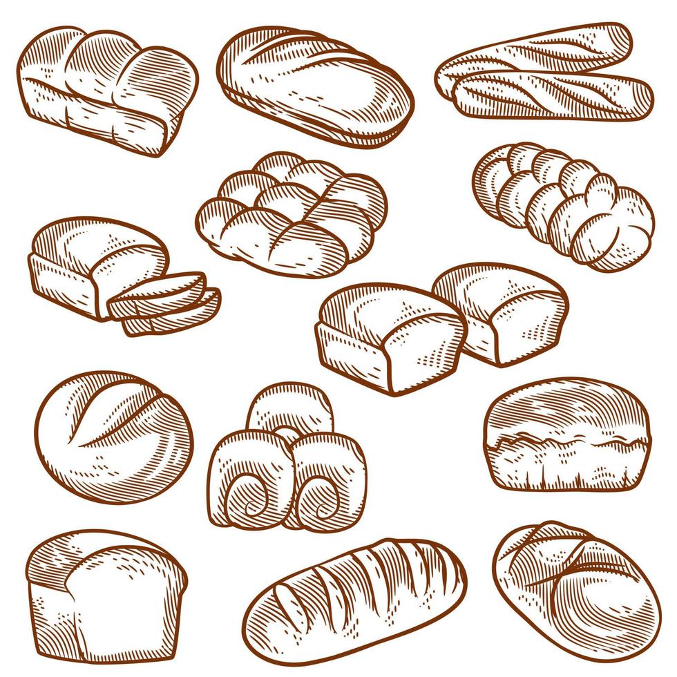 arte de linha de ilustração vetorial de pão e padaria desenhada à mão vetor