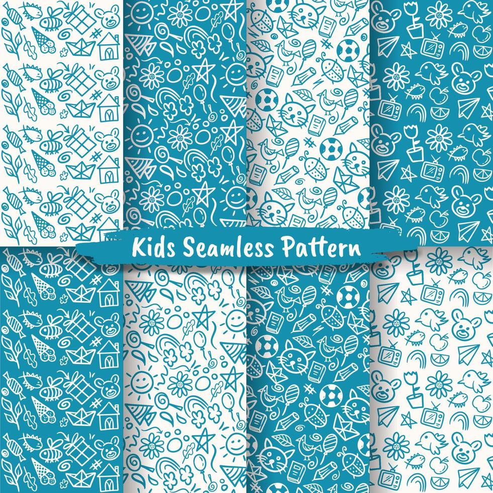 conjunto de padrões sem costura desenhados à mão para crianças vetor