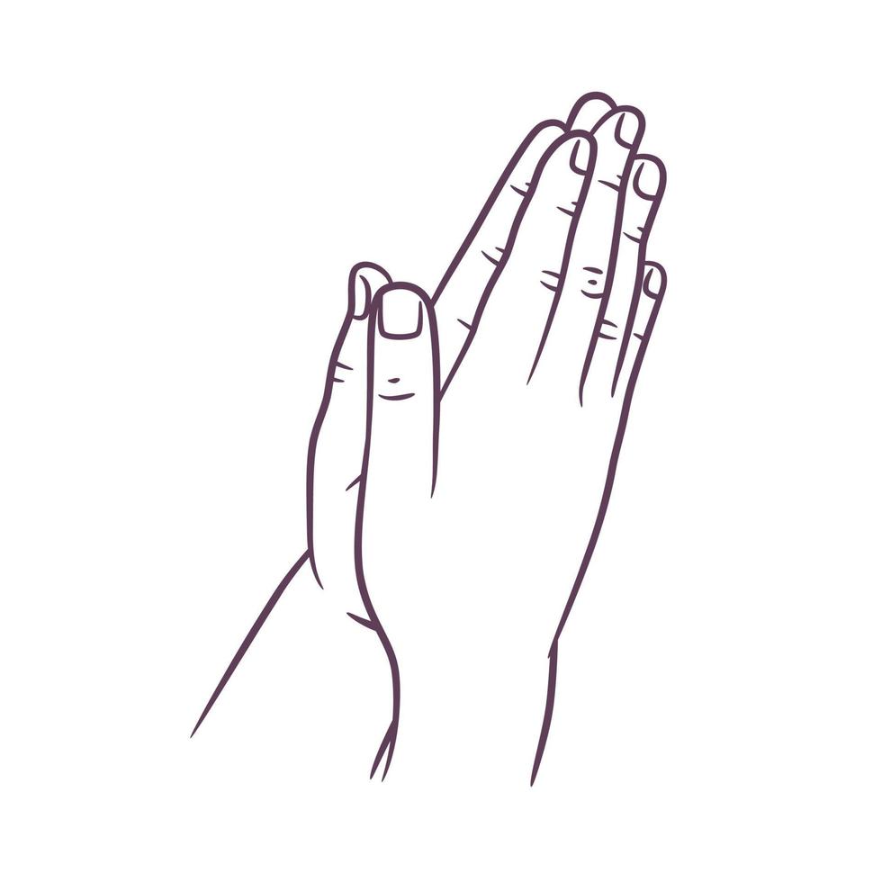 desenho de arte de linha de mão rezando. mãos rezando vetor