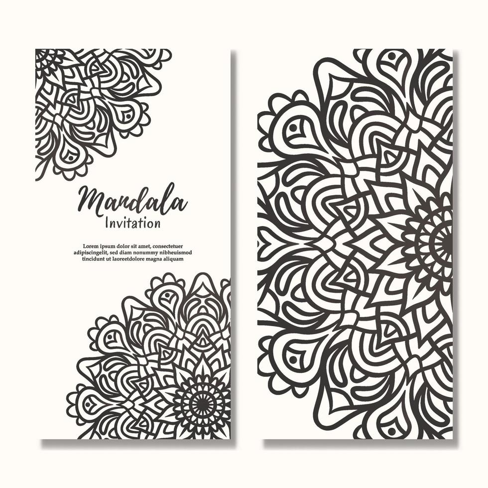 cartão de convite de casamento vintage com design de mandala floral vetor
