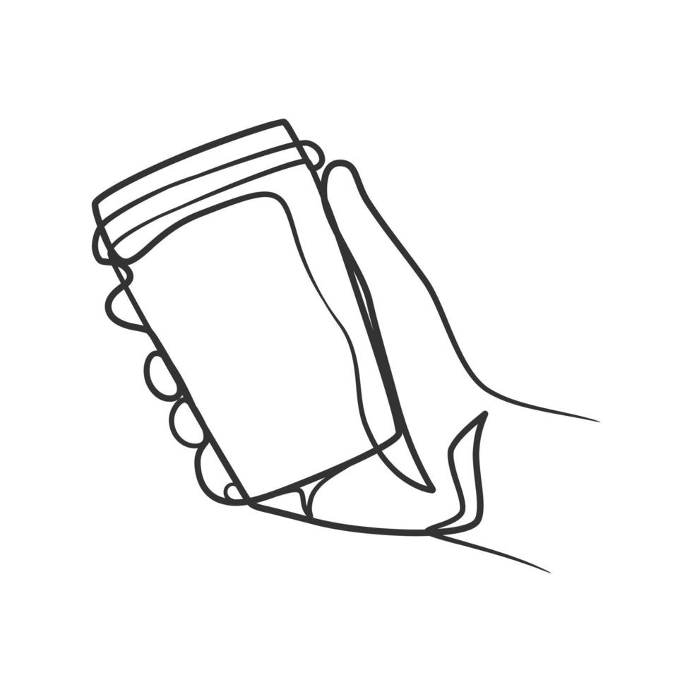 desenho de arte de linha contínua de mãos segurando uma xícara de café ou chá vetor