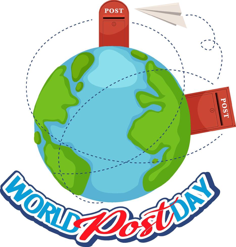 banner do dia mundial do correio com caixas de correio no globo terrestre vetor