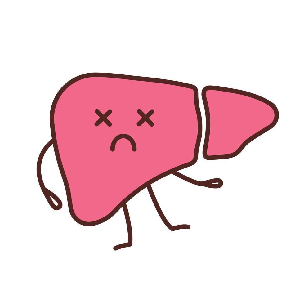 ícone de cor emoji de fígado morto. hepatite, cirrose. glândula digestiva insalubre. doenças do fígado. ilustração vetorial isolada vetor