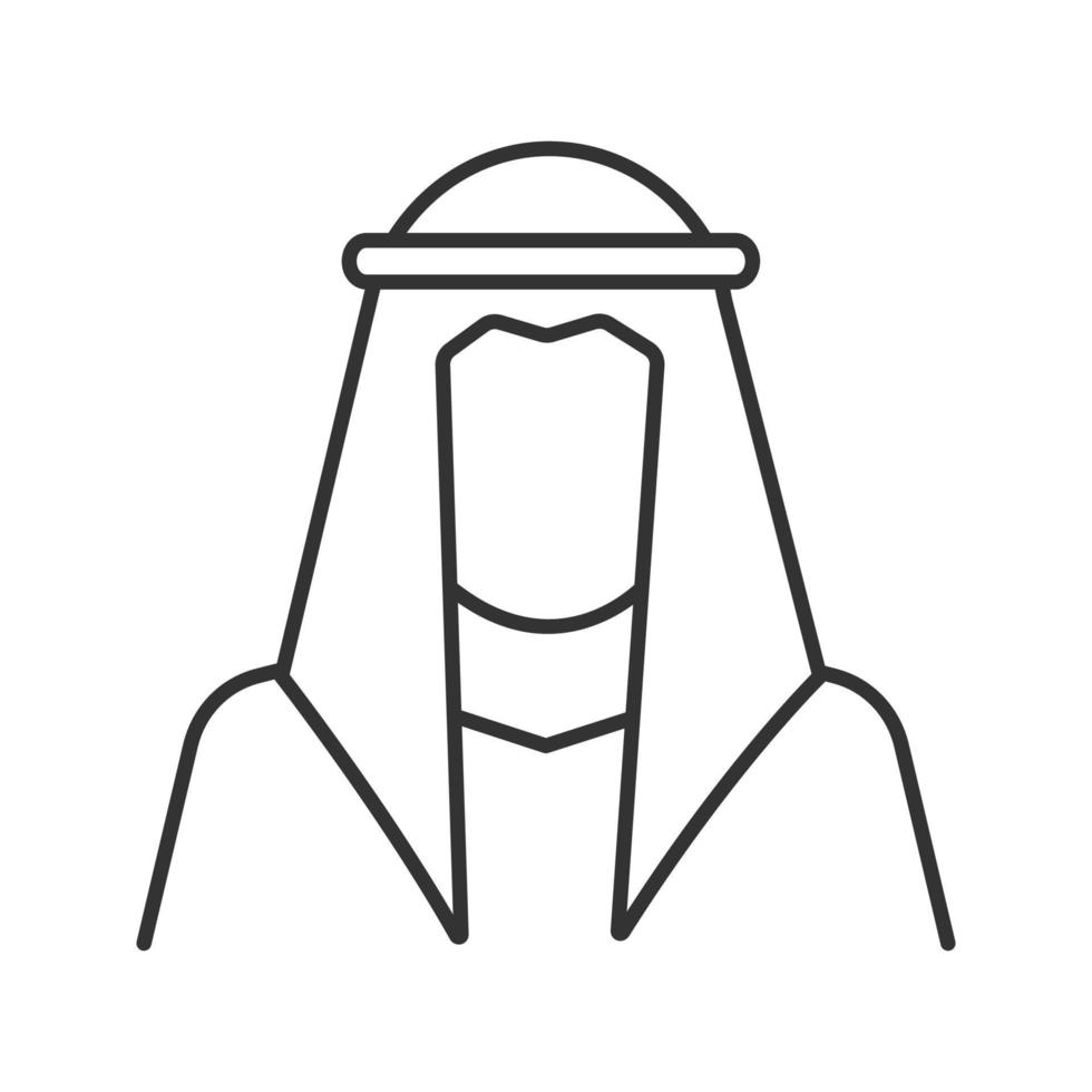 ícone linear silhueta sheikh. roupas tradicionais muçulmanas. ilustração de linha fina. árabe, turco. cultura islâmica. símbolo de contorno. desenho de contorno isolado de vetor
