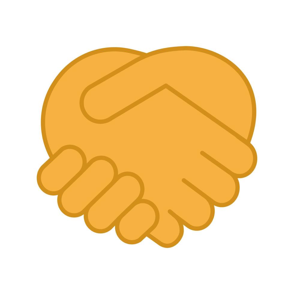 ícone de cor de gesto de aperto de mão. emoji de mãos trêmulas. reunião de amigos. acordo, acordo, contrato. Confiar em. ilustração vetorial isolada vetor