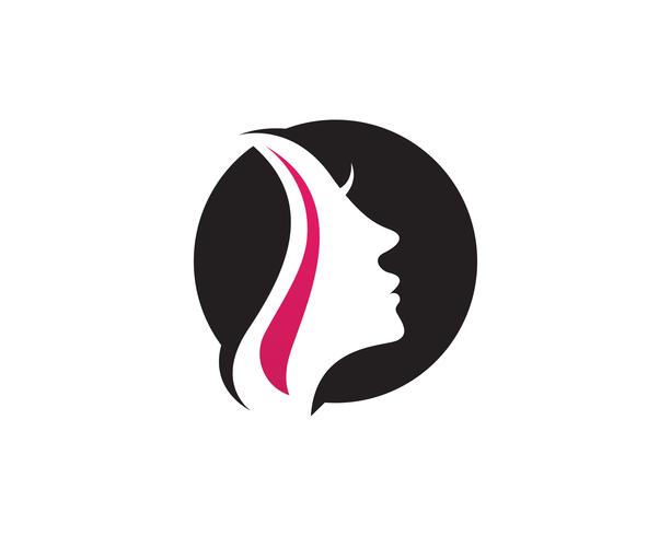 logotipo de mulher e rosto de cabelo e símbolos vetor