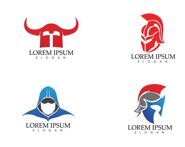 Logotipo de warior de máscara de gladiador e modelo de símbolos vetor