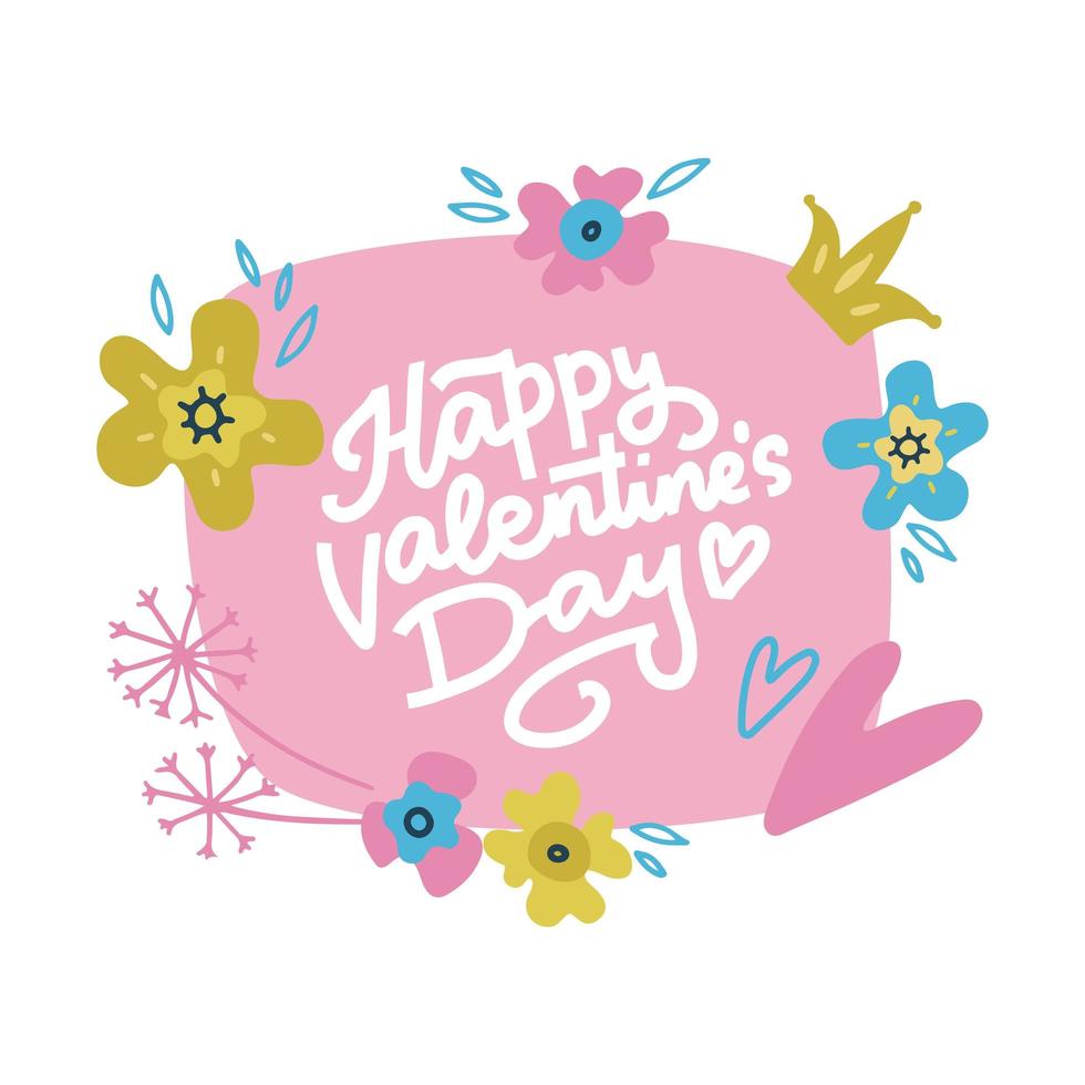cartão de dia dos namorados desenhado à mão com flores e letras - feliz dia dos namorados. design de impressão floral vetorial. vetor