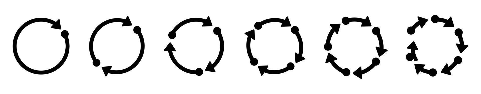 conjunto de ícones de setas do círculo. sinal de recarga redondo de ilustração vetorial, ícone de linha definido ícone de repetição, símbolo de seta de rotação plana vetor