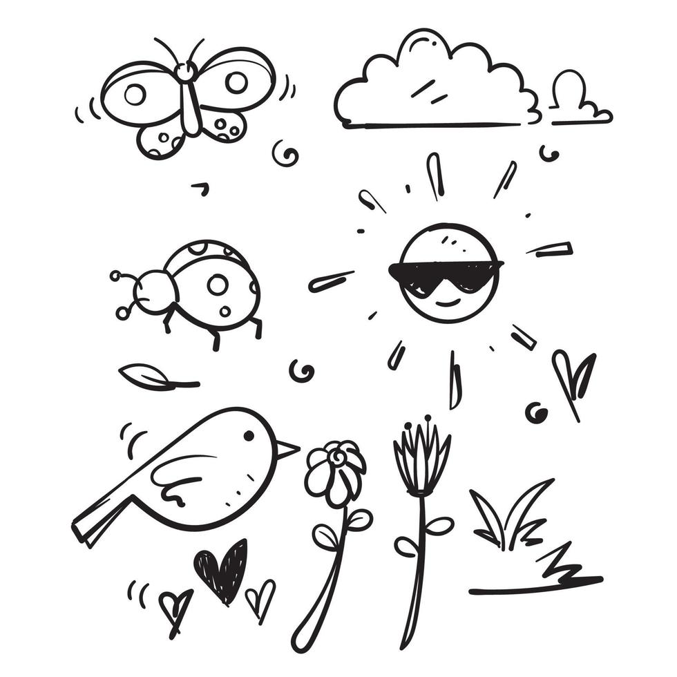 vetor de ilustração de natureza de temporada de primavera de doodle desenhado à mão