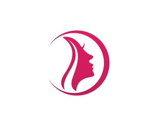 logotipo de mulher e rosto de cabelo e símbolos vetor