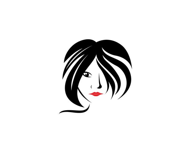 logotipo de mulher e rosto de cabelo e símbolos vetor