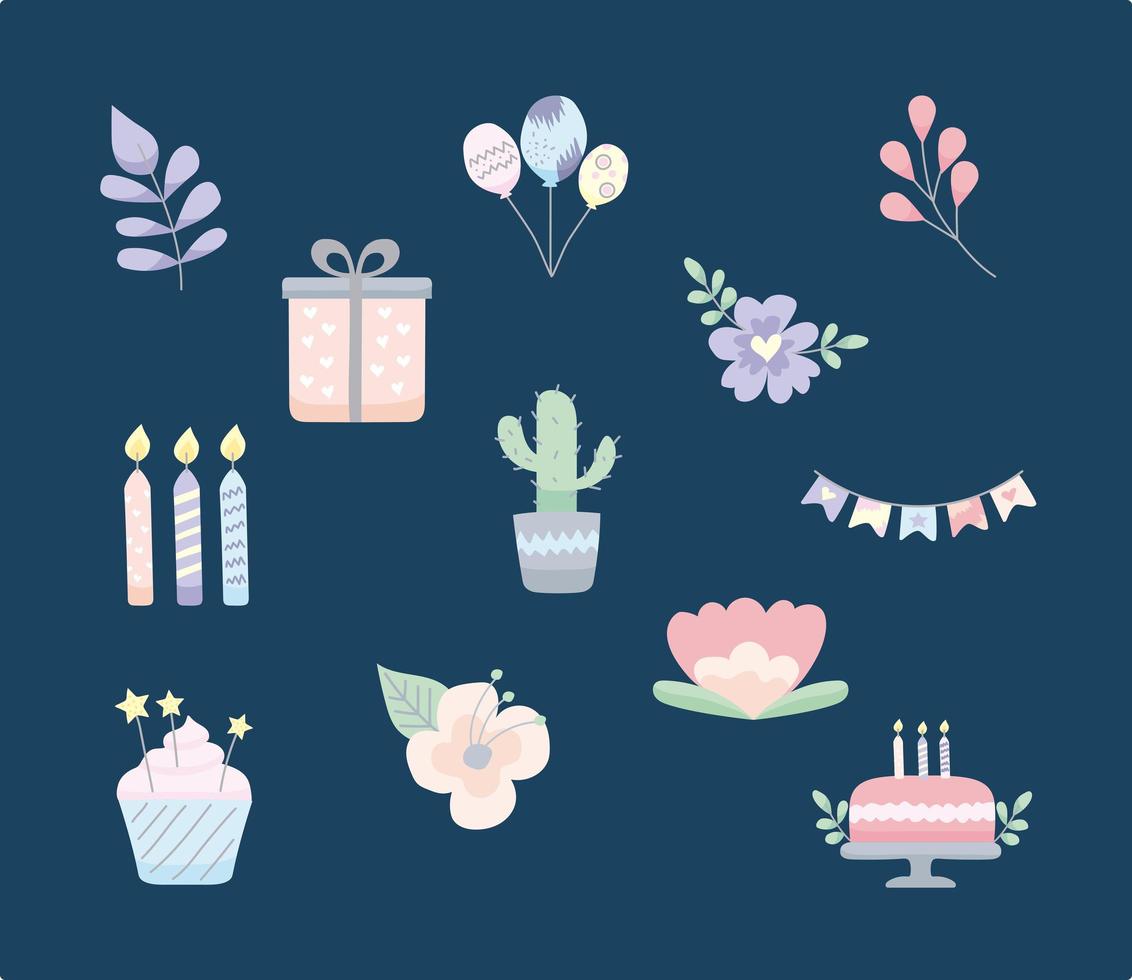 doze ícones de convite de aniversário vetor