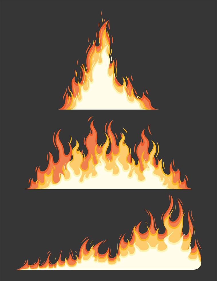 três ícones de fogo vetor