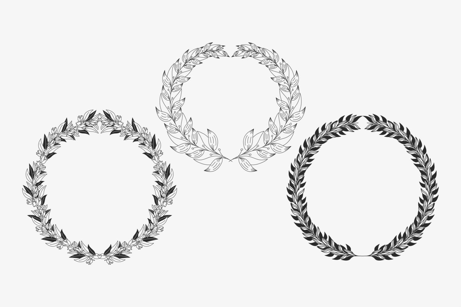 três ícones de coroas de louros vetor