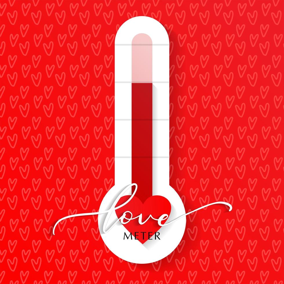 amo a ilustração vetorial de elemento de cartão de dia dos namorados termômetro com letras e padrão de coração. banner em camadas vetoriais vetor