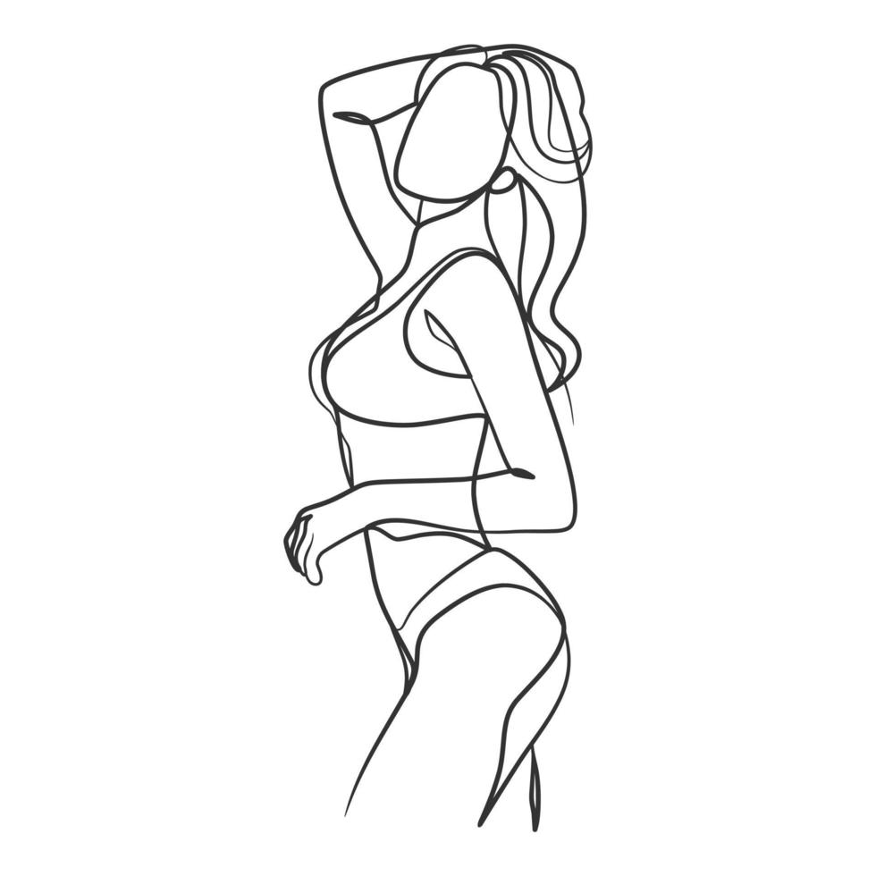 desenho de arte contínua de uma linha do corpo da mulher de biquíni vetor