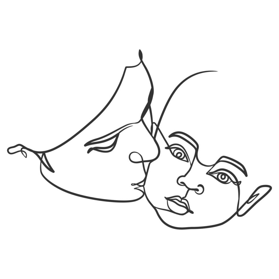 desenho de linha contínua mãe beija bebê vetor