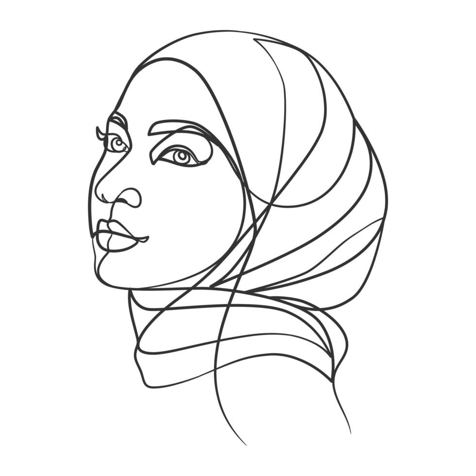 desenho de linha contínua de garota hijab vetor