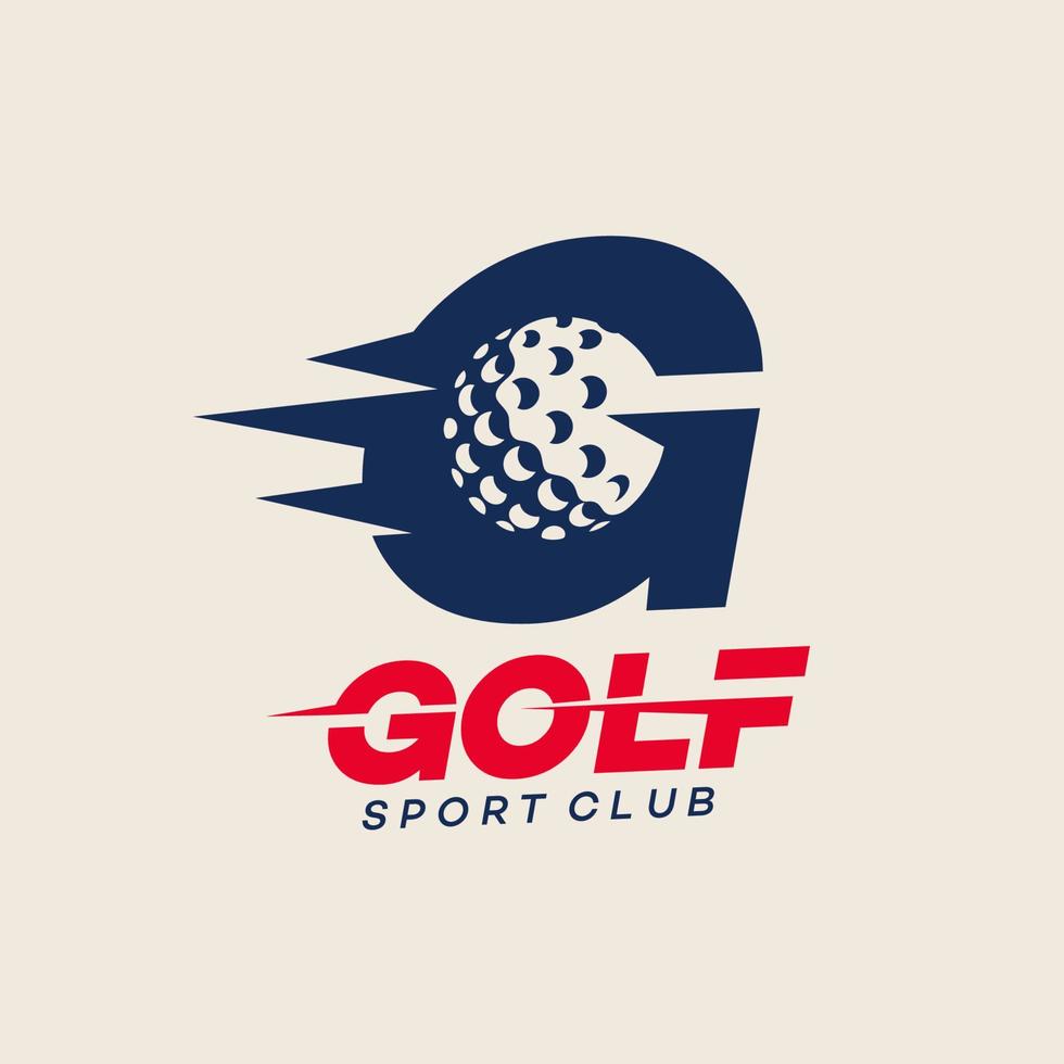 ilustração de design de vetor de modelo de logotipo de emblema de clube de golfe com elemento de logotipo de tee de bola letra g