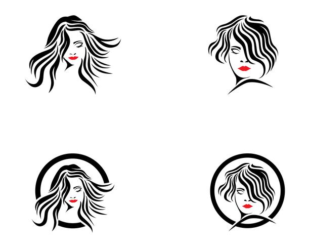 logotipo de mulher e rosto de cabelo e símbolos vetor