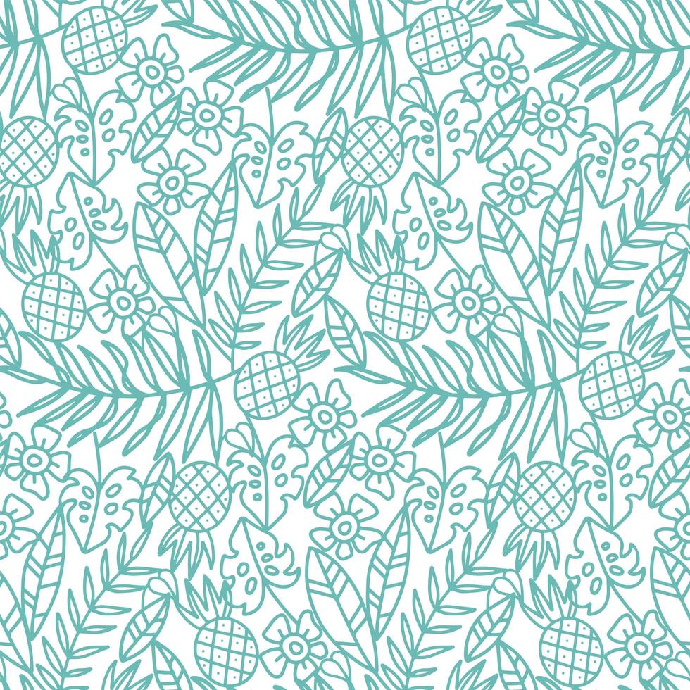 folhas de palmeira monocromáticas com flores tropicais e folhas de palmeira vintage sem costura padrão de estilo gravado. fundo de folha linear simples. folhagem abstrata. design floral contemporâneo. ilustração vetorial vetor