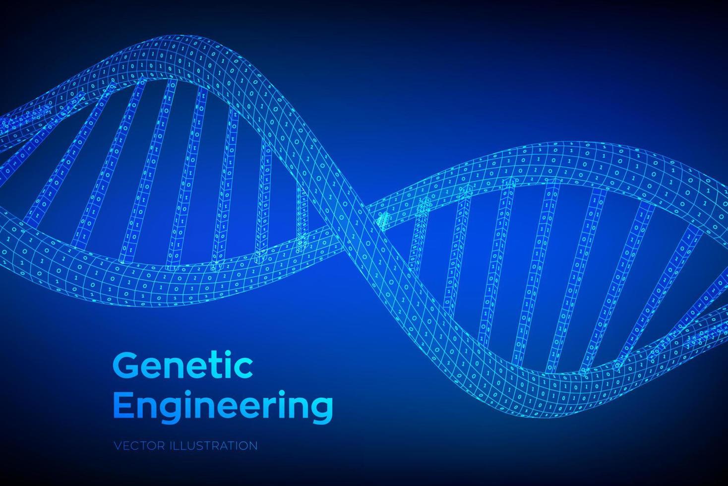 sequência de DNA. conceito código binário genoma humano. malha de estrutura de moléculas de dna digital wireframe. modelo editável de código de dna de inteligência artificial. conceito de ciência e tecnologia. ilustração vetorial. vetor