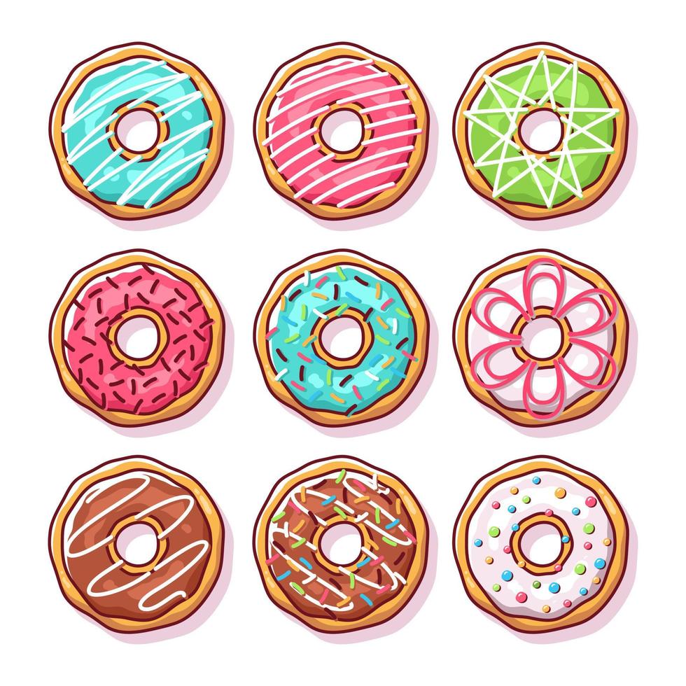 conjunto de donuts saborosos vetor