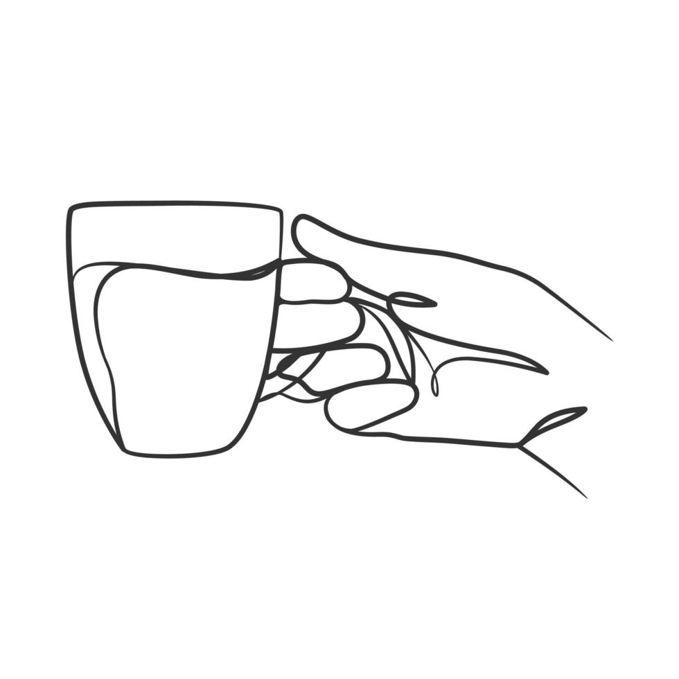 desenho de arte de linha contínua de mãos segurando uma xícara de café ou chá vetor