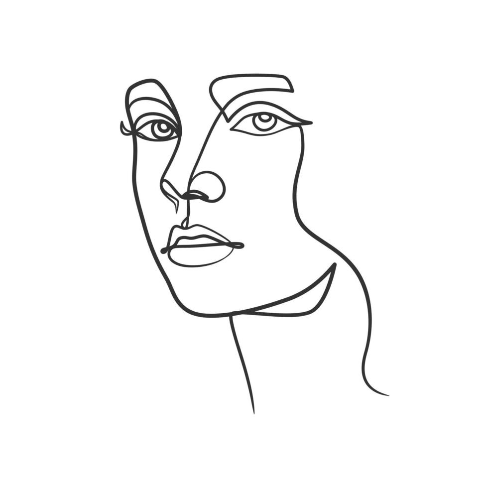 desenho de linha contínua do rosto da mulher. retrato de mulher de uma linha vetor