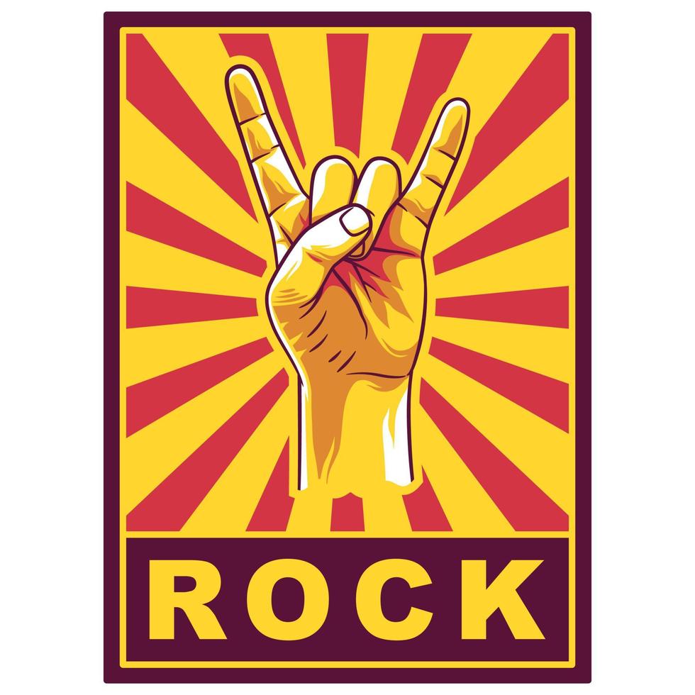 cartaz de gesto de mão de rock n roll ou heavy metal vetor