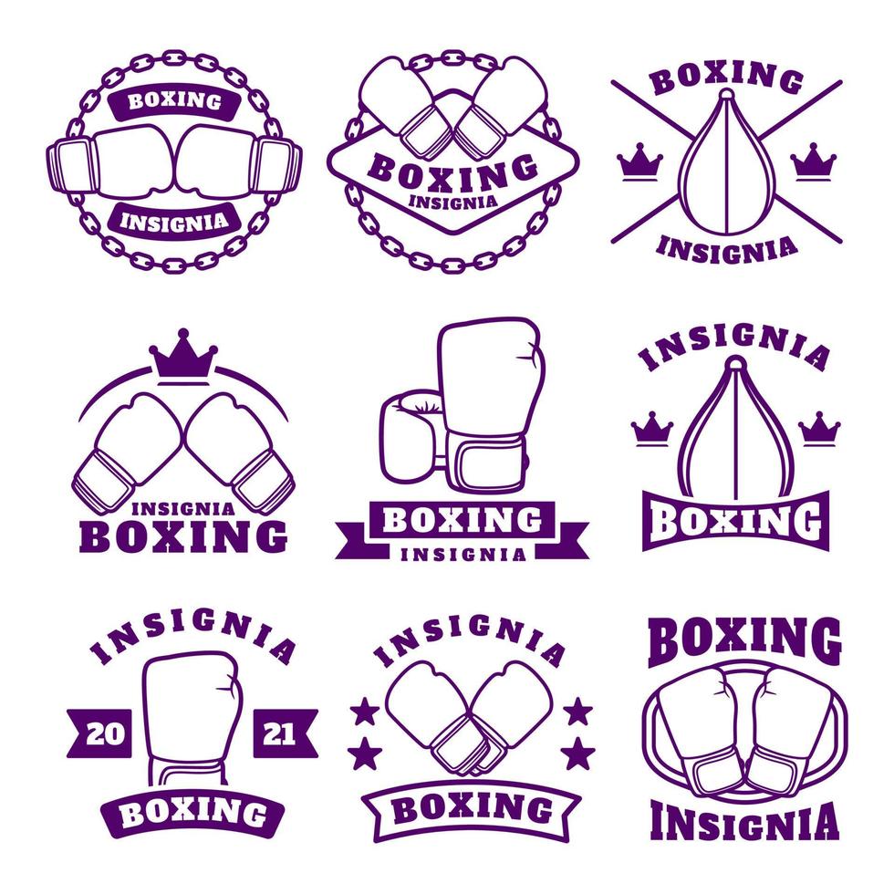 conjunto de emblemas de emblemas de rótulos de clube de boxe vetor